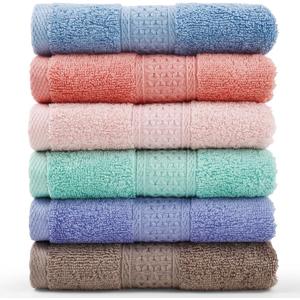 Cleanbear Face-Cloth Washcloths Set,100% Cotton, High Absorbent, 6-Pack 6 Colors, Size13 x13-deep Color (Baby Pink, Brown, Blue Grey, Rust, Lavender,greengage)