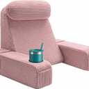 Reading Pillow for Adults, Back Pillow for Bed Sitting Up, Backrest Pillow for Sitting in Bed, Detachable Arms with Built-in Cup & Phone Caddy (Dusty Pink-Corduroy, 21 INCH)