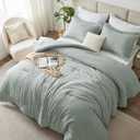 CozyLux King Size Comforter Set - 3 Pieces Sage Green Soft Luxury Cationic Dyeing Bedding Comforter for All Season, Breathable Lightweight Fluffy Boho Bed Sets with 1 Comforter and 2 Pillow Shams