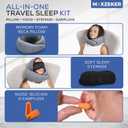 Travel Neck Pillows for Airplanes – Sleep Comfortably on Long Flights, Roadtrips, Home or Office. All-in-One Travel Sleep Kit with Hood, Eyemask and Earplugs