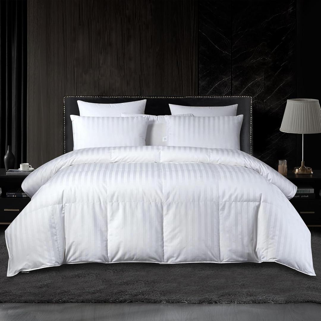 Beautyrest Hungarian White Goose Down Comforter King Size, 100% USA Grown Cotton Fabric, 750 Fill Power Fluffy Duvet Insert, 500 Thread Count All Seasons Warmth Luxurious Comforters, 108" x 98"
