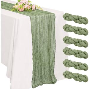 6 Pack 10FT Cheesecloth Table Runner 20 x 120 inch Long Boho Rustic Gauze Romantic Cheese Cloth Sheer Table Runner for Wedding Dining Event Birthday Anniversary Party Decoration(Sage Green)