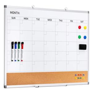 Comix Dry Erase Calendar Whiteboard Corkboard Combo, 36 * 24 inch Monthly Calendar and Bulletin Board Combination for Wall, Aluminum Frame Planner with Dry Erase Markers, Magnets, Push Pins