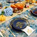 Morejoy 175PCS Thanksgiving Plastic Plates, Blue Gold Thanksgiving Dinnerware Sets Include: 25Dinner Plate, 25 Salad Plate, 25 Silverware Set, 25 Napkins, Fall Plates Disposable for thanksgiving Day