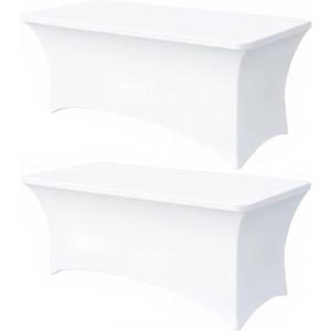 6FT White Table Cloth - 2 Pack Fitted Stretch Rectangle Spandex Tablecloth, Washable Table Cover for Party, Picnic, Wedding, Banquet, Birthday and Festival(30" x 72")