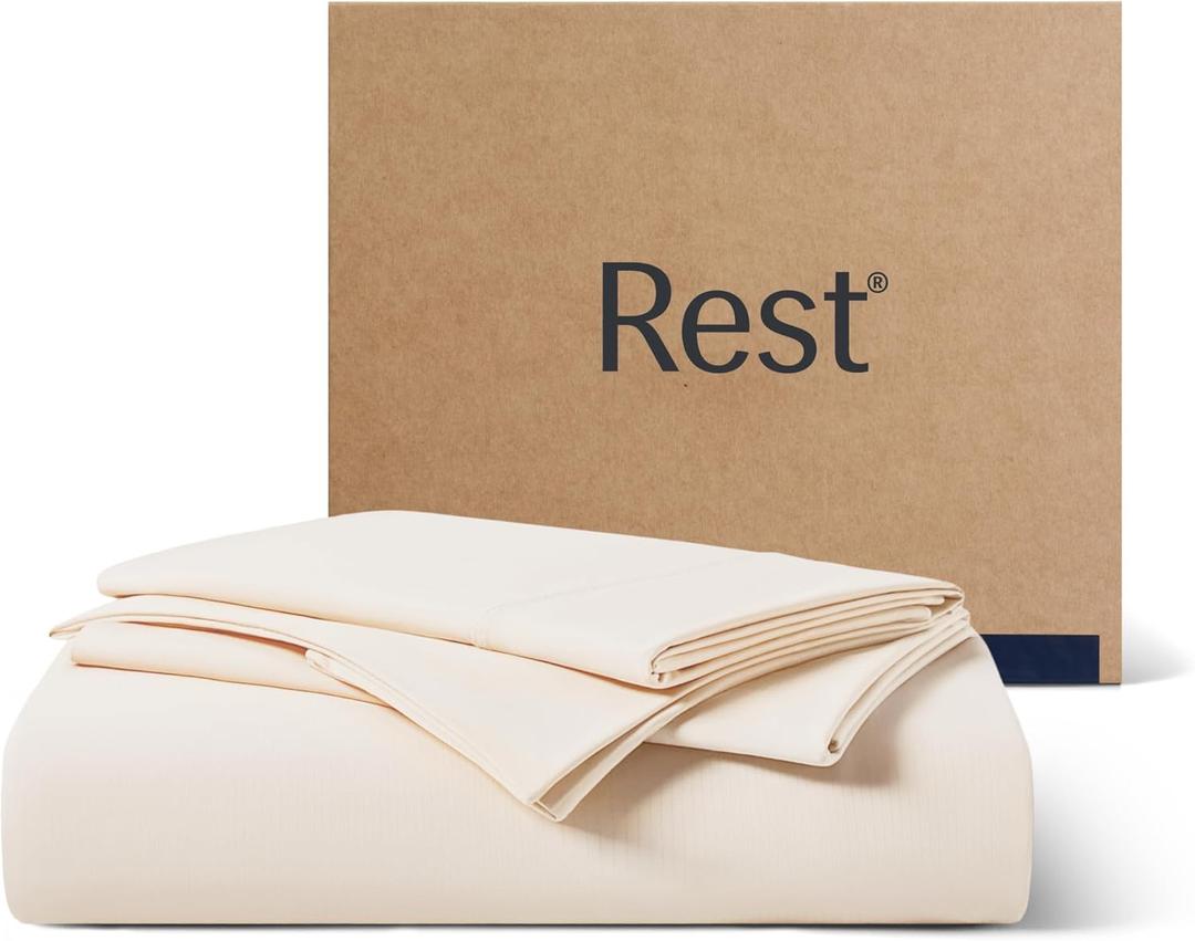 REST Evercool+ Starter Sheet Set, King, Ivory, Breathable Bed Sheets for Hot Sleeper and Night Sweats, with Pillowcases, with Ionic+ Self-Cleaning Silver Yarn for Sensitive Skin, 3PCS No Flat Sheet