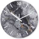 Large Grey Marble Wall Clock 24 Inch Silent Non Ticking