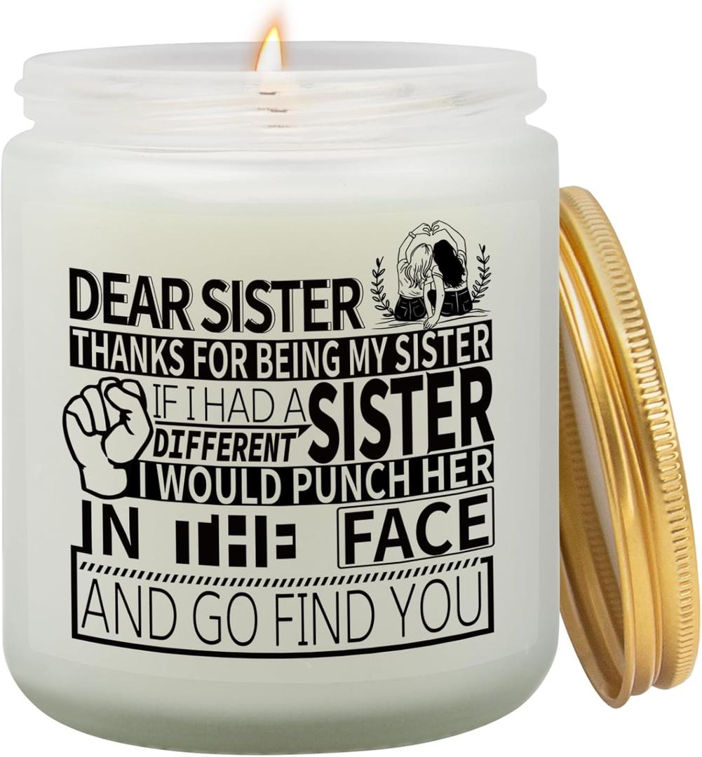 Funny Dear Sister Candle, Sister Gifts, Happy Birthday Gift Ideas for Her from Sisters Brother, Graduation Gifts for Sis, Happy Mothers Day Sisters, Lavender Scented Candle