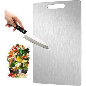 Stainless Steel Cutting Board Double Sided for Kitchen, Food Grade Chopping Boards Perfect for Cutting Meats, Fruits And Vegetables, Dishwasher Safe Easy to Clean (14"L x 10"W)