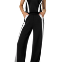 XIEERDUO Two Piece Sets for Women Summer Outfits Travel Mock Neck Lounge Sets Wide Leg Pants Beach Vacation Clothes, Medium