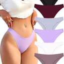 FINETOO 6 Pack Cotton Underwear for Women Cute Low Rise Bikini Panties High Cut Breathable Sexy Hipster Womens Cheeky Size large