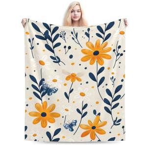 Daisy and Butterfly Throw Blanket Flannel Super Soft Warm Fleece Microfiber Blankets Home Decor All Season for Bedroom Couch Living Room Large Pink