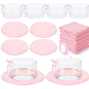 18 Pcs Foot Spa Kit for Spa Sleepover Party Supplies with 6 Foldable Foot Soaking & 6 Towels & 6 Floor Mats Matching Ribbon for Women Gift (Pink)