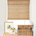 LazBlinds No Tools No Drill Cordless Bamboo Roman Shades, Light Filtering Window Treatment, Roll Up Bamboo Blinds for Windows 24'' W x 64'' H, Brown