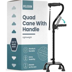 PELEGON Quad Cane for Women & Men for Stability (300LB) - Adjustable Walking Cane with A Large 4 Pronged Base for Balance & Stability, Walking Canes for Seniors, Walking Cane, Walking Sticks (Black)