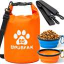 zip Roll Top Pet Food Storage Bag with Travel Bowl(32 Cup) - Dog Food Travel Bag Waterproof Kibble Container for Camping Road Trips Dog Boarding Weekend Getaways Machine Washable 5L Orange