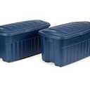 Rubbermaid Roughneck Tote 40 Gal, 2 Pack, Made in USA, Dark Indigo Metallic, Rugged Plastic Stackable Storage Bins with Lids and Handles