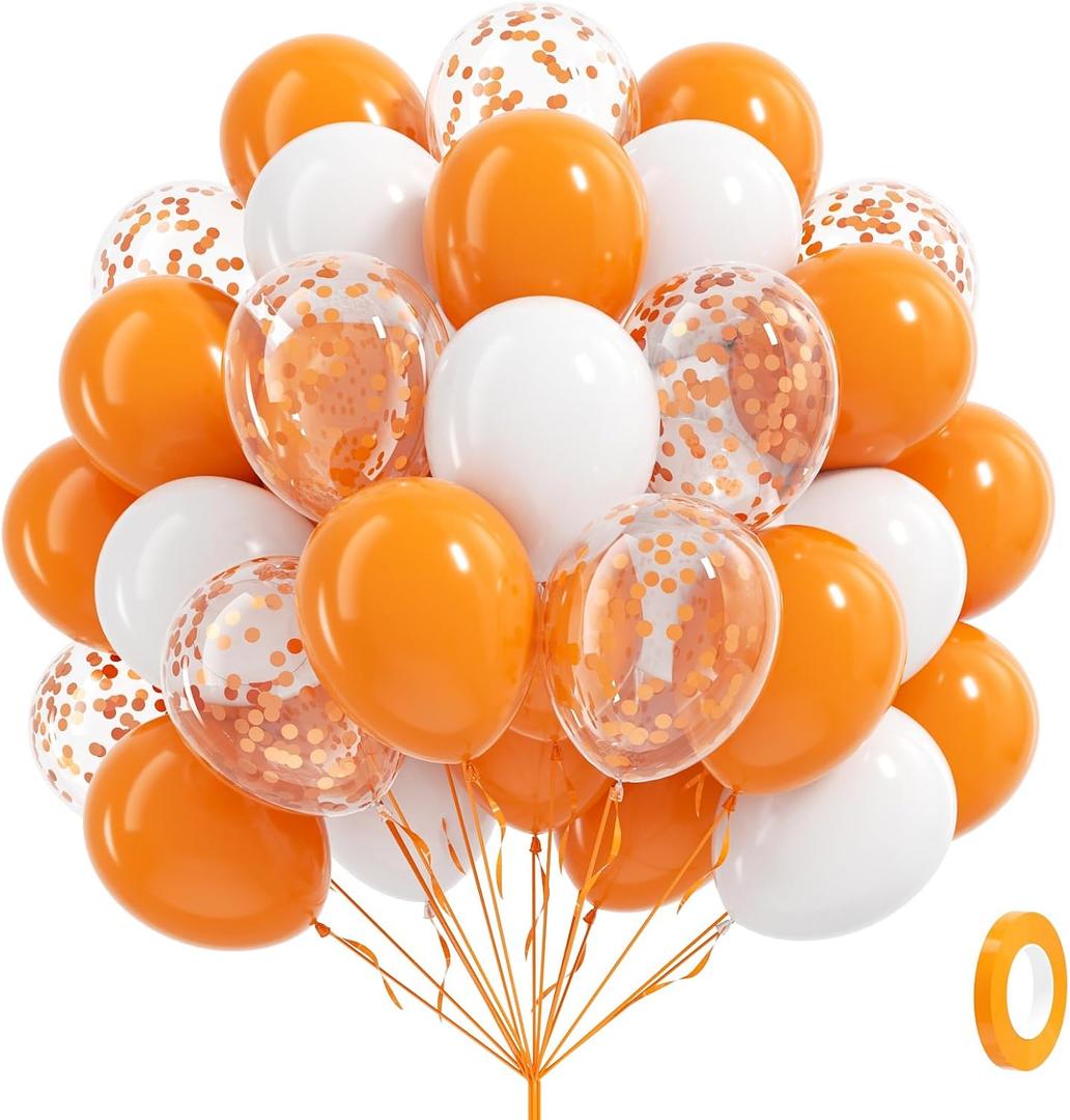 60pcs Orange and White Balloons 12inch with Orange White Confetti Balloons for Baby Shower University Birthday Party Decorations