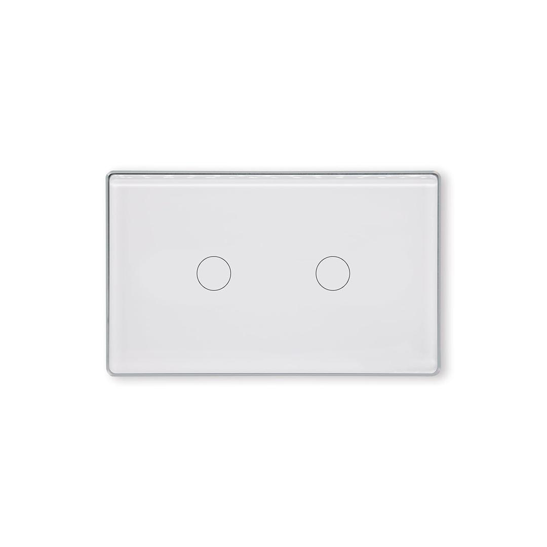 Smart Light Switch,2-Button,Aluminum Frame, Neutral Required,2.4GHz, Tuya Smart Life App,Voice Control,2.5D Curved-Edge Tempered Glass Panel,White (White Single Gang)