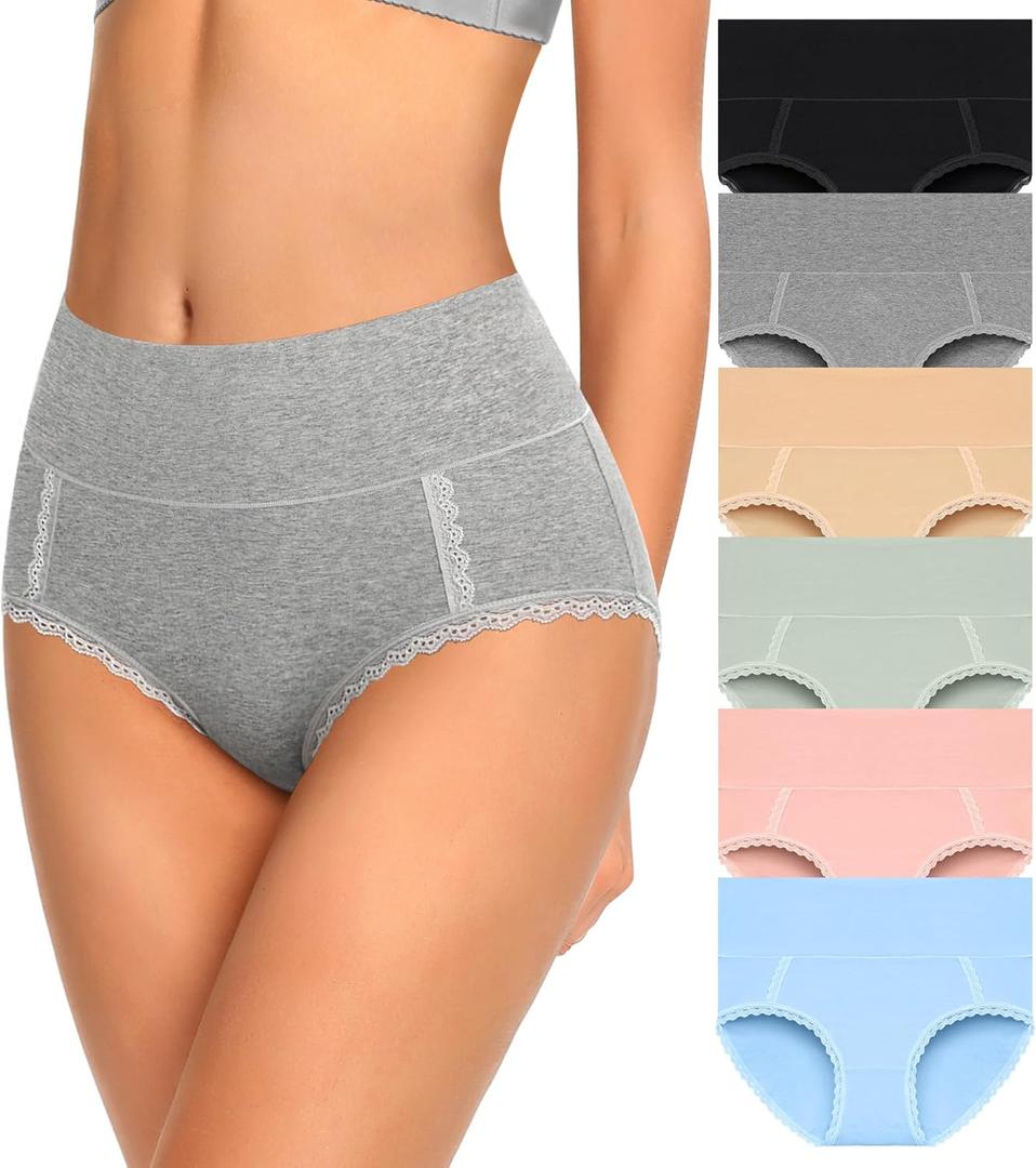 MISSWHO Cotton High Waisted Soft Womens Underwear Breathable Panties, Multipack (Small)