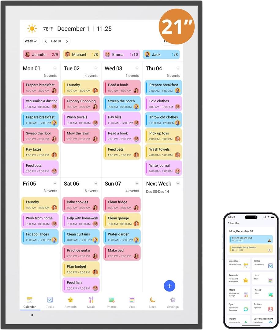 Dragon Touch Digital Calendar 21.5 Inch Touch Screen, Electronic Wall Calendar Chore Chart for Family Monthly/Weekly Planner, Interactive Display for Home Organization, Desk Mount Included - Black
