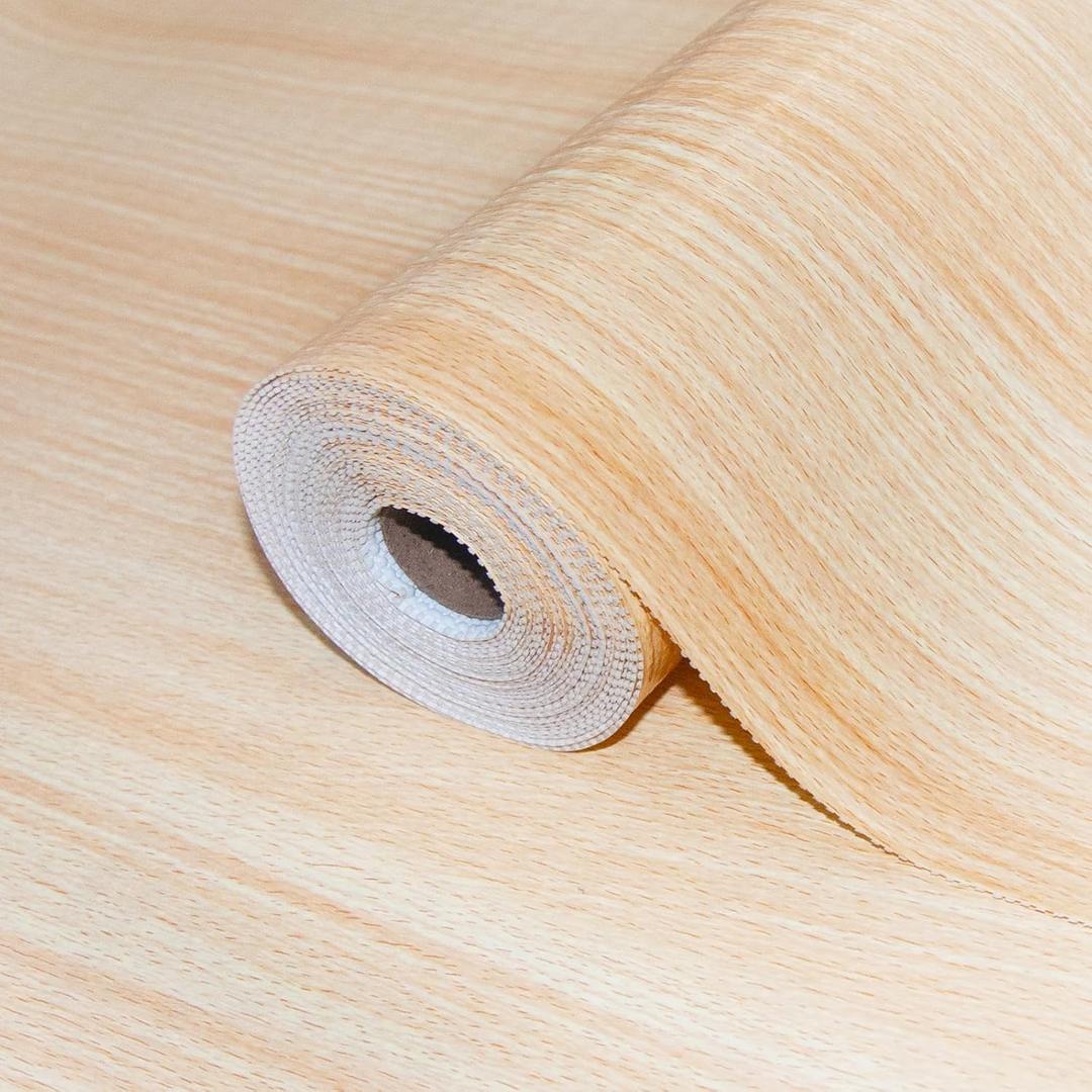 Drawer Shelf Liner for Kitchen Cabinets Non-Adhesive, Non Slip Shelf Paper Waterproof Thickened Cabinet Liners for Shelves, Strong Grip Mats for Cupboard, Dresser, Pantry, Beige, 12 in x 20 FT (Beige Wood Grain)