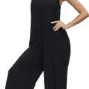 BUENOS NINOS Women's V Neck Floral Maxi Dress Boho Printed Adjustable Spaghetti Strap Ethnic Beach Long Dress with Pockets (Pure Black Jumpsuit) XL