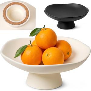 Modern Concrete Fruit Bowl for Kitchen Counter  Cream White Decorative Pedestal Bowl, 11.2 Wide Minimalist Fruit Tray for Home Dcor, Table Decor, Entryway Key Bowl