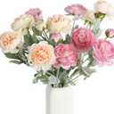 IPOPU Artificial Peonies 6pcs Ranunculus Silk Flowers 18Heads Pink Flowers Combo Champagne Fake Flowers 20.47" Faux Floral Arrangements Wedding Decorations for Home Kitchen (Champagne&Pink)