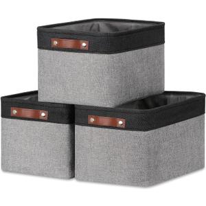 DULLEMELO Fabric Baskets for Storage, Rectangular Fabric Storage Bins Collapsible, Perfect for Shelves, Closets, Nursery, Empty Gift Baskets (3-Pack Medium-15 inch X 11 inch X 9.5 inch , Black&Grey)