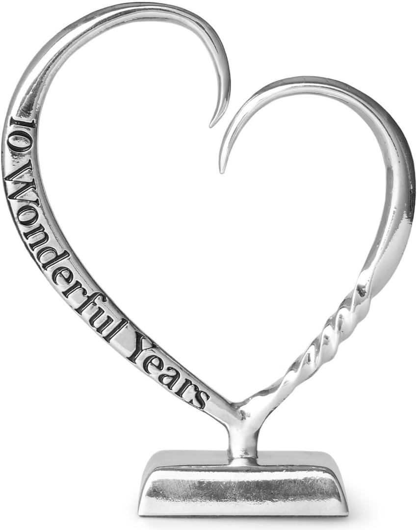 10 Year Anniversary Tin Gifts for Her Him Gift 10th Wedding Anniversary for Couples Wife Husband Men, Hand Forged Tin Aluminum Heart Art Keepsake Home Decor Artwork
