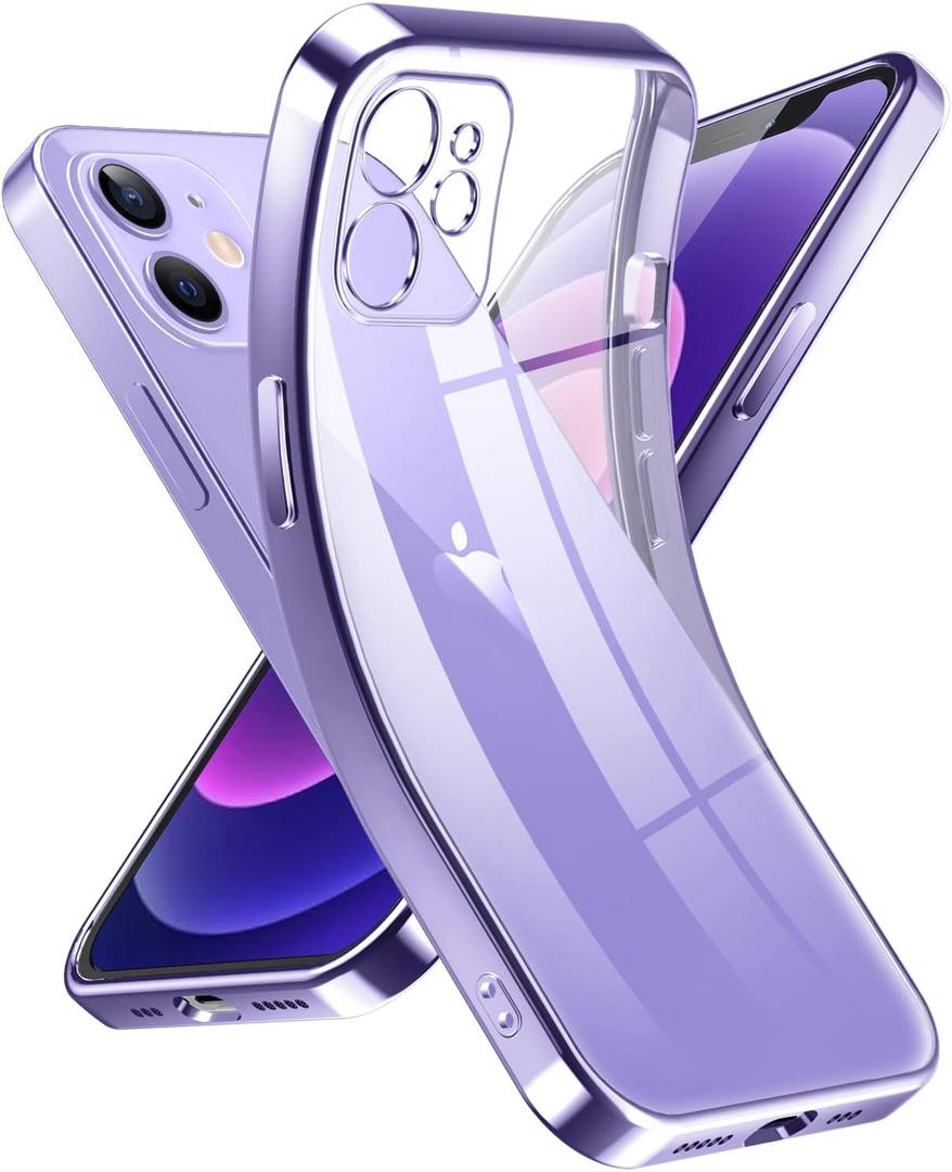 Supdeal Crystal Clear Case for iPhone 12, [Not Yellowing] [Camera Protection] [Military Grade Drop Tested] Transparent Shockproof Protective Phone Case Soft Silicone Slim Cover, 6.1 inch, Purple
