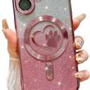 for iPhone 16 Case, Glitter Clear Cute Paw Love Heart, Compatible with MagSafe, Strong Magnetic Full Camera Lens Protection Cover, Soft Slim Bling Phone Case 6.1" - Pink