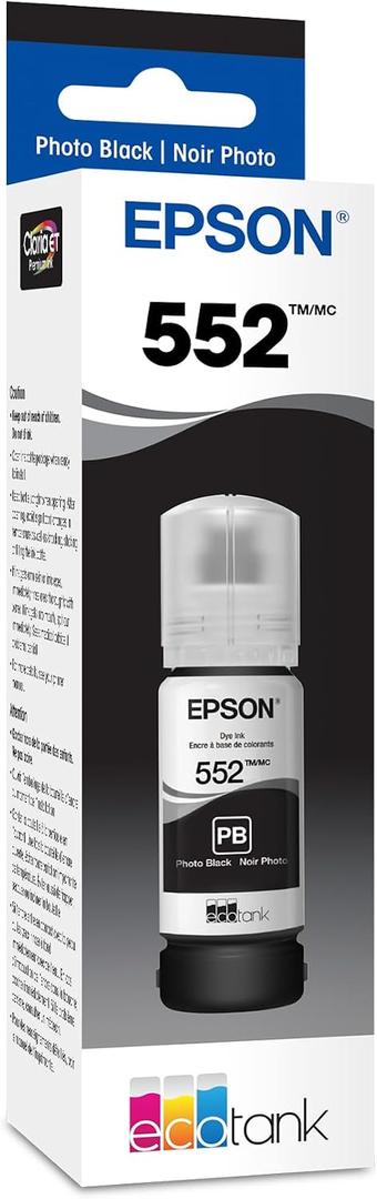 Epson 552 EcoTank Ink Ultra-high Capacity Bottle Photo Black (T552120-S) Works with ET-8500, 8550