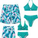 PATPAT Family Matching Summer Swimsuits, Two Piece Bathing Suits Tropical Plant Floral Print Swim Trunks Shorts (3-4T, Mint Green)