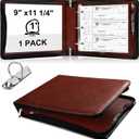 3 Rings Check Binder with Zipper PU Leather Cover for End-Stub Deskbook Personal Checks Binder for Desk fit 3 & 9 Holes Checkbook Cover 1 D Ring for Office (Not Fit 7 Holes,Light Brown)