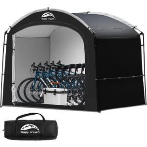 Happy Travel Bike Storage Shed Tent, Waterproof Portable Bicycle Cover with 30% More Top Storage Space for Bikes,Clips Easy Setup Outdoor Sheds Shelter for Motorcycle, Garden Tools, Lawn Mower Size: STD-S2 PRO for 4 Bikes