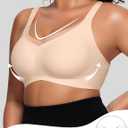 OEAK Womens Wireless Jelly Bras V Mesh Comfortable Bralette Supportive Tshirt Bra No Underwire Seamless Push Up Everyday Bras (Beige, L)