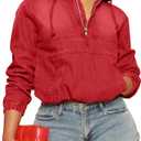 PINSV Women's Half Zip Denim Hoodie Pullover Jacket Jean Sweatshirt Tops (XX-Large, Red)