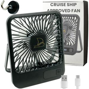 Original Cruise Fan - Magnetic Base Hook, USB Rechargeable, Portable Travel Fan for Sleeping (Black)