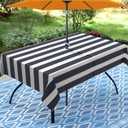Navy Blue Strips Print Outdoor Tablecloth with Umbrella Hole for Rectangle Table, Waterproof Navy Blue Patio Table Cloth with Zipper - 60 x 84 inches