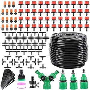 ANSIKE Drip Irrigation System  Irrigation System for Garden w/ 1/4" & 1/2" FastLock Tubing  Adjustable Nozzles & Sprinklers Garden Watering System(164FT Kits)