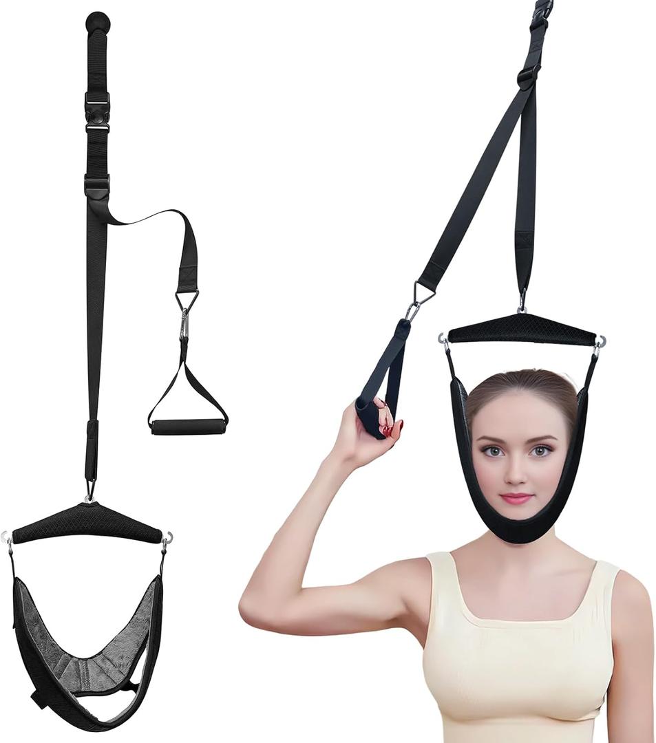 Updated Cervical Neck Traction Device Over Door, Premium Portable Neck Stretcher Home Use for Tension Reliever, Neck Pain Relief, Physical Therapy, Durable&Sturdy, Chin Comfortable