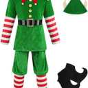 LMYOVE Elf Outfit for Kids, Girls Boys Santa's Helper Costume, Halloween Christmas Elf Outfits Deluxe 5 PCS Set