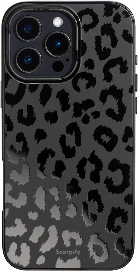 SCORPIFY for iPhone 16 Pro Max Case [Compatible with MagSafe] with Matte Black Leopard Cheetah Print Design, Cute Magnetic Phone Cover for Women Girls and Men, Slim Bumper with Stylish Pattern