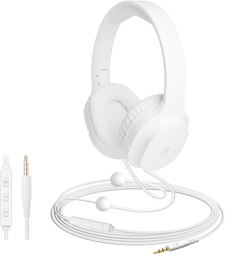 ibrain Air Tube Headphones Air Tube Headset Over The Ear Headphones Wired Airtube Headset with 3.5mm Jack - White