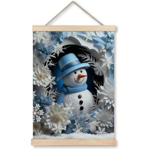 Qykwz Aqua Blue Christmas Snowman Canvas Wall Art Poster 12x16 Inch, Blue Snowman Wall Decor, Pastel Xmas Snowflake Winter Holiday Wall Decor Canvas Prints for Home Bedroom Living Room (color_15)