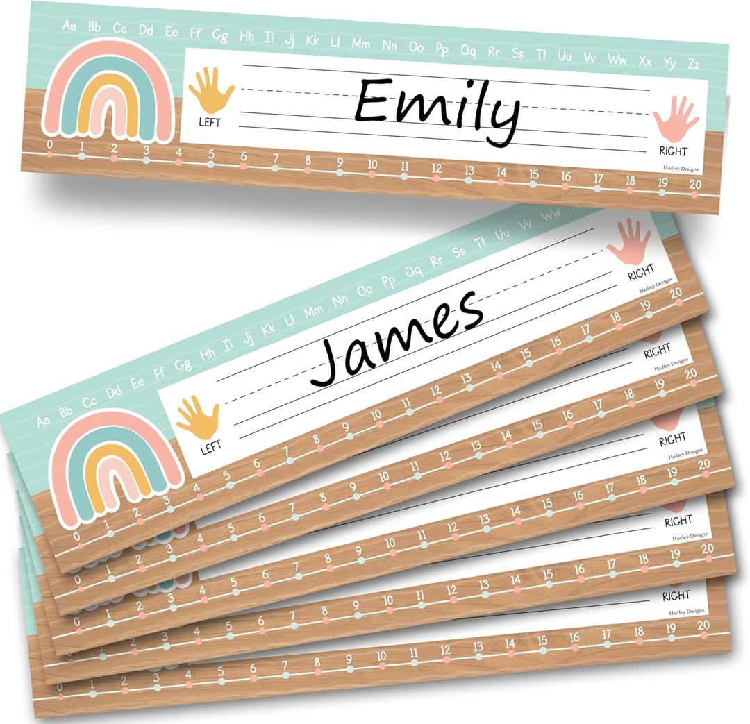 2 x Desk Name Tags for Classroom -25 Student Name Plates for Classroom Kindergarten, Preschool, 1st, 2nd & 3rd Grade, 13x3 Teacher Nameplates for Student Desks, Boho Nametags