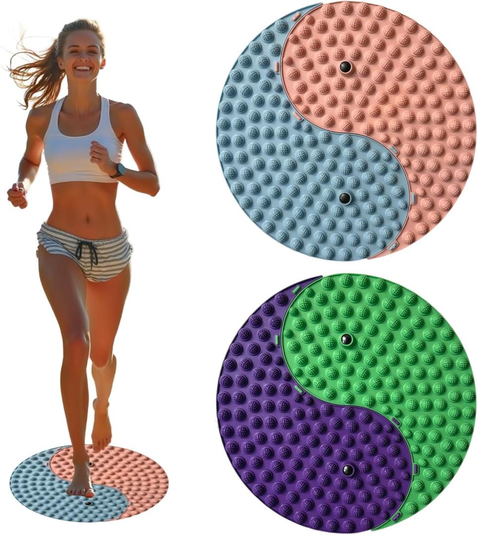 Yinyang Balance Foot Massage Mat 2 Pack, Tai ji Bagua Pattern with Magnetic Therapy, Custom Color Acupressure Reflexology Mat for Daily Relaxation, Detachable Design Fits Yoga/Office/Home Use
