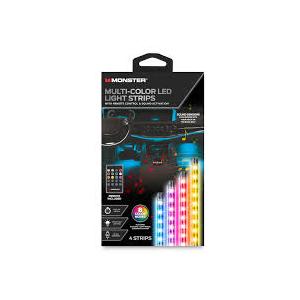 Monster 4pk LED USB Smart Light Strips with App Control: Multi-Colored PVC & ABS, Automotive Novelty, Car LED Lights